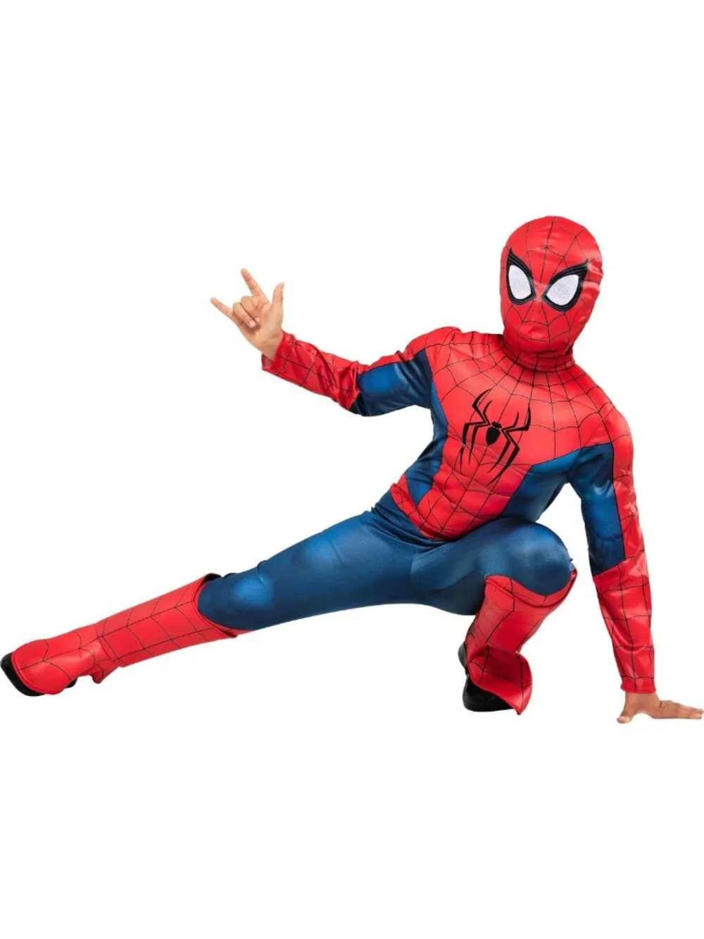 Youth Spider-Man Halloween Costume - Premium Padded Jumpsuit & Fabric Mask